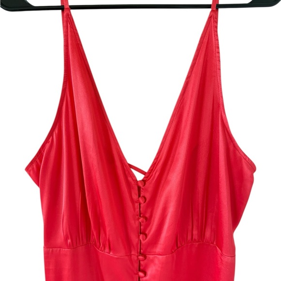 Anthropologie NEW Red Satin Button Front Slip Dress - Picture 4 of 8